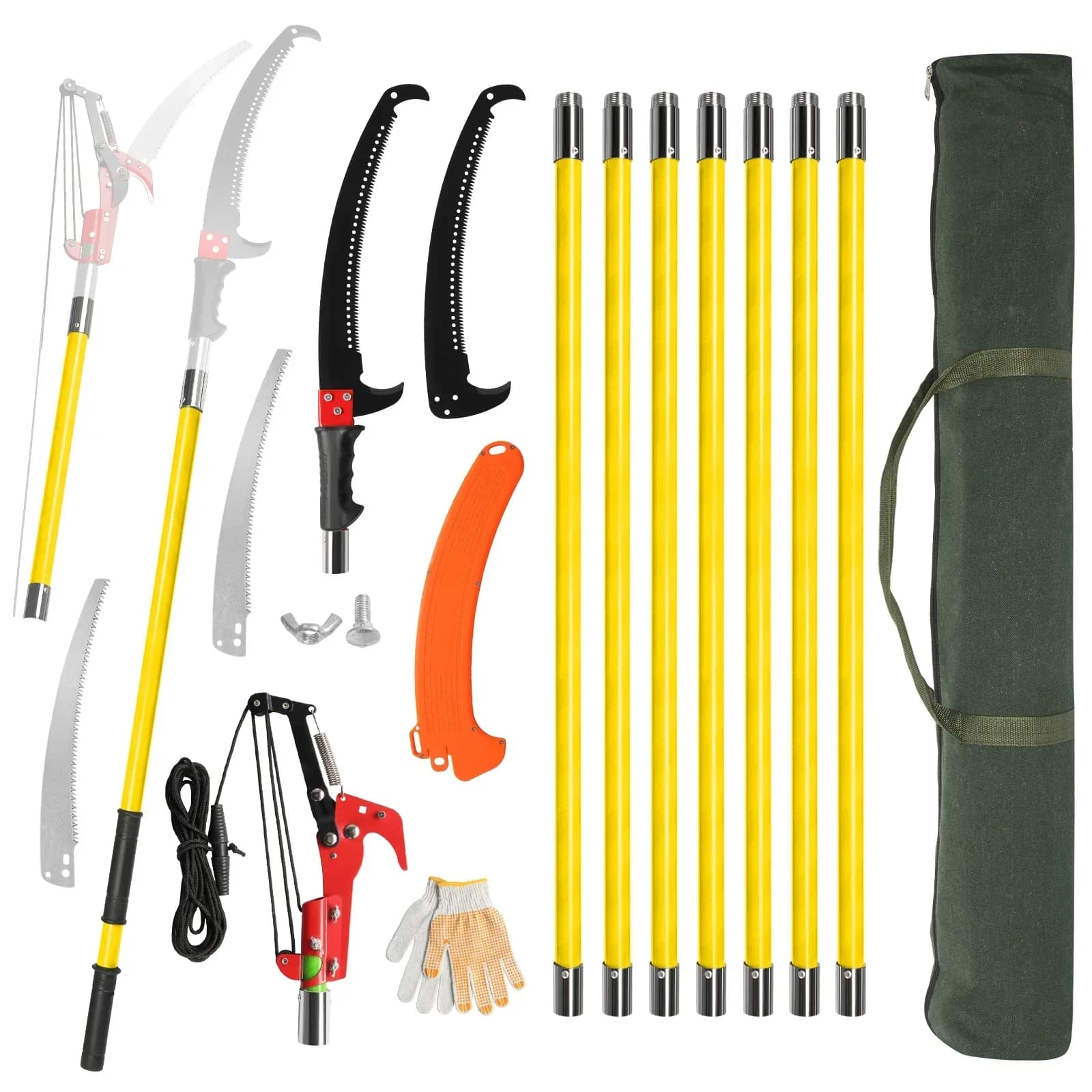 Lightweight Manual Pole Saw 24ft Long Handle Pruner Set with Sharp Steel Blade And Scissors for Tree Trimming Garden Hand Tools