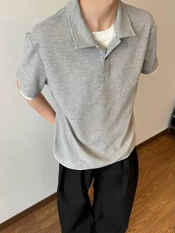 Loose Fit Korean Style Shirt Short Sleeve Men's Versatile Collared T-Shirt Retro Loose Feeling Trendy Top Summer Wear