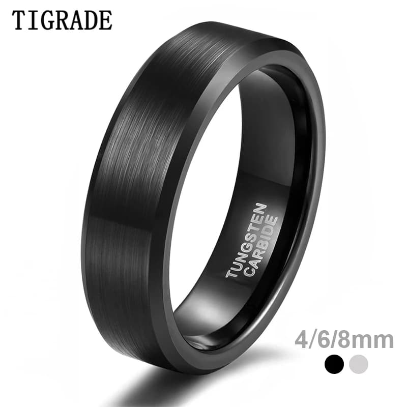 TIGRADE 4/6/8/mm anello in carburo di tungsteno nero da uomo colore argento spazzolato fedi nuziali da donna anelli di fidanzamento per gioielli maschili