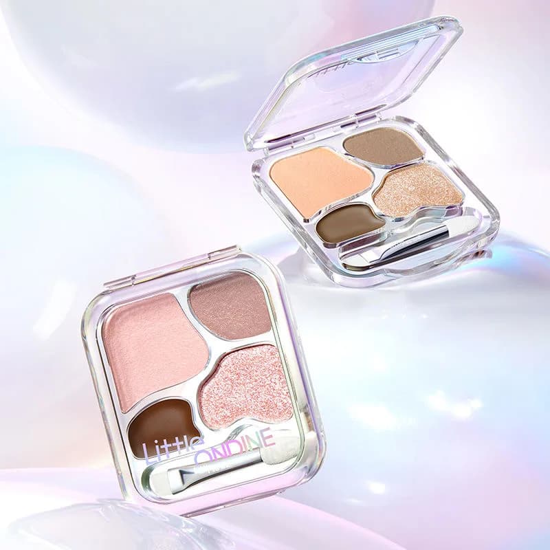 Little Ondine Four-Colored Shadows Palette highlighting glittery shadows for natural Korean makeup