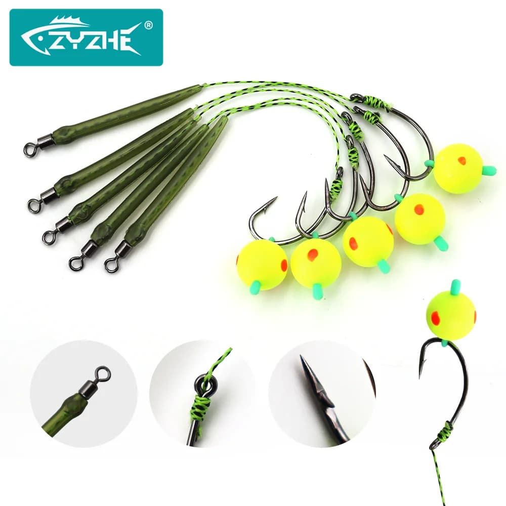 ZYZHE Set di 5 Attrezzature per Pesca alla Carpa, Misura 2 # 4 # 6 # 8 # Montature da pesca con galleggiante a sfera per la pesca a fondo e montature Hair Rig per la pesca alla carpa