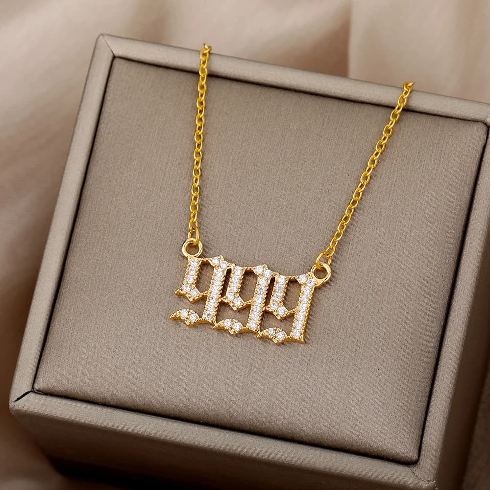 111 222 333 444 555 666 777 888 999 Collane per le donne Colore oro Acciaio inossidabile Zircone Angelo Numero Collana con ciondolo Gioielli