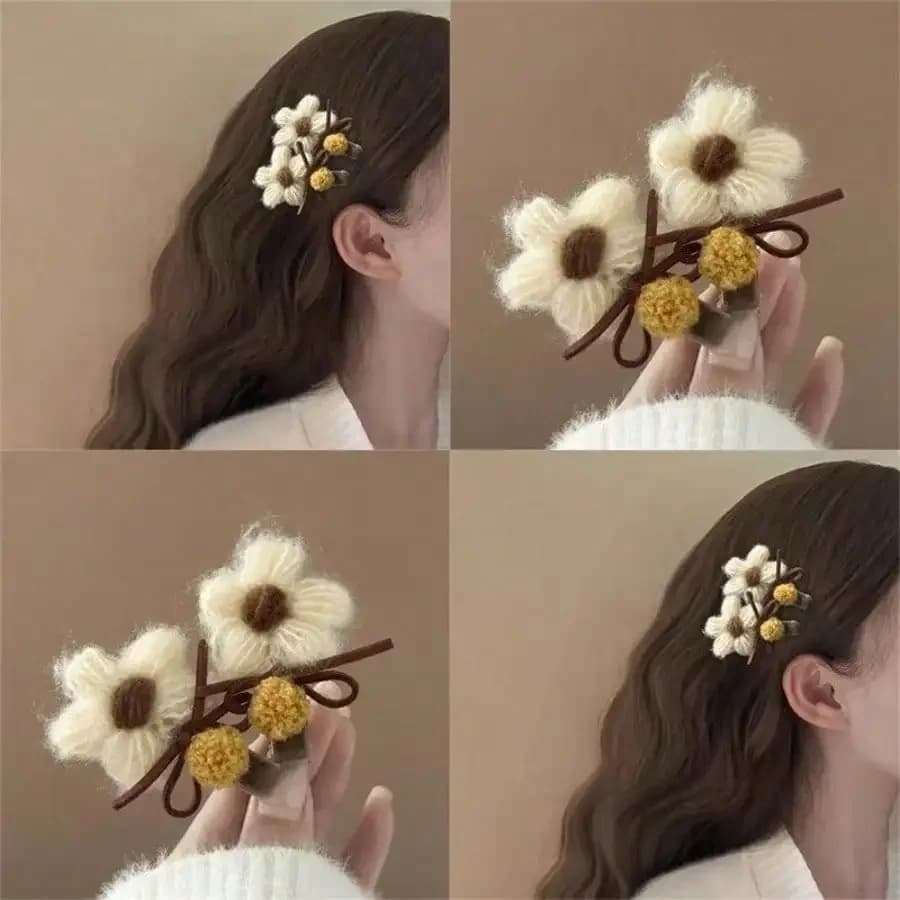 2 fermagli per capelli da donna in peluche a forma di fiore, graziosi fermagli a forma di cuore per frangia, accessori dolci per capelli da ragazza per l'uso quotidiano