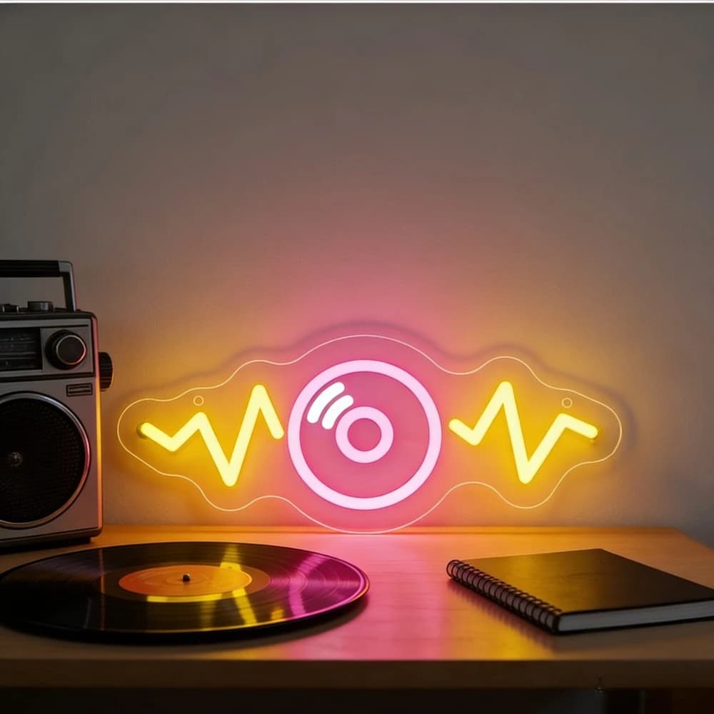 Insegna al Neon a Forma di Disco in Vinile Retrò, Arte Murale a Tema Musicale a LED per Studio, Casa, Bar, Luce Calda, Regalo per Amanti della Musica