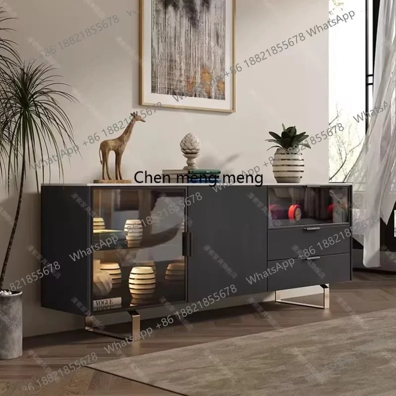 RR Stile italiano, mobile TV in vetro, mobile ingresso moderno e semplice, mobile portabottiglie, armadietto da parete per soggiorno