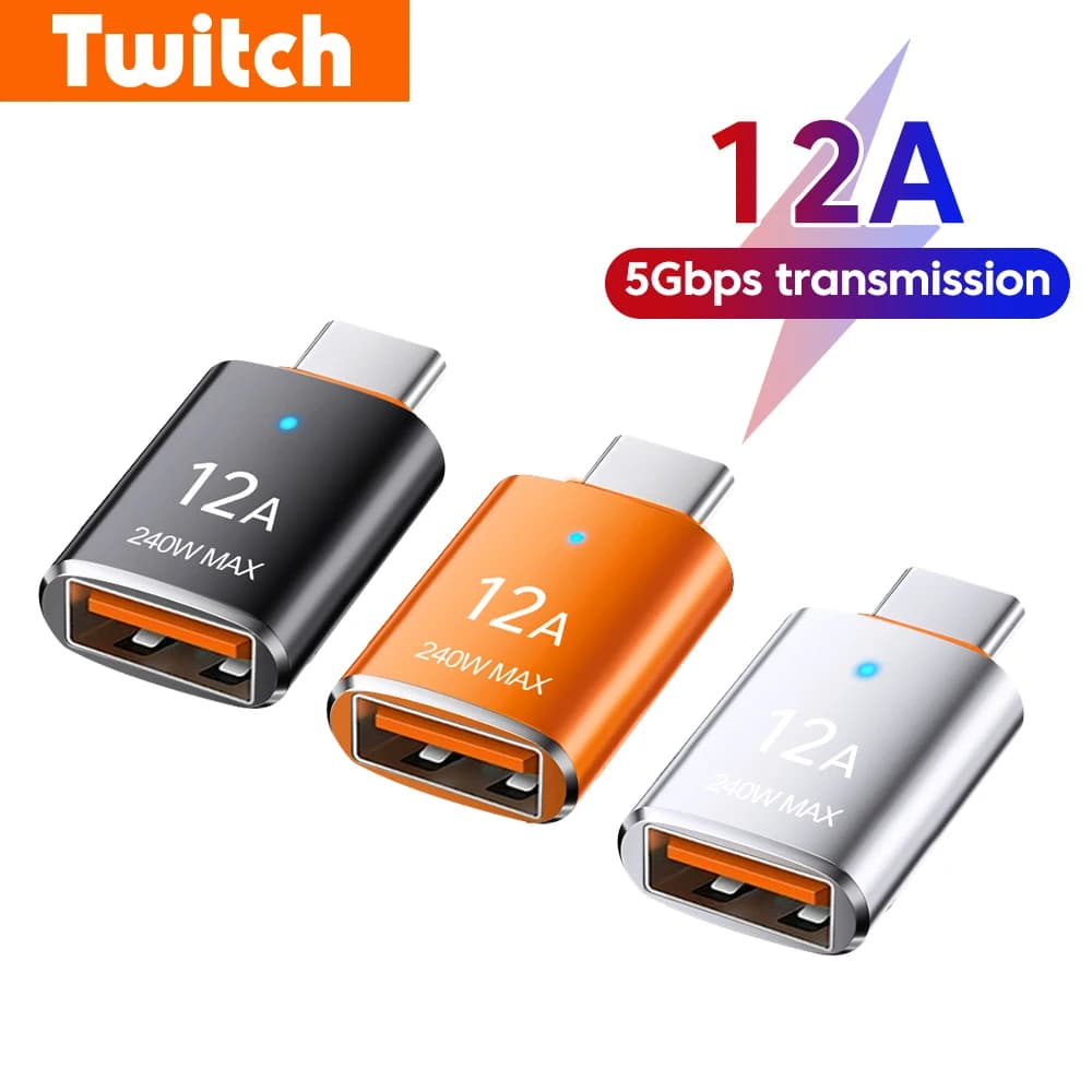 Adattatore OTG 12A da USB 3.0 a Type C, da USB femmina a Type C maschio, adattatore per ricarica rapida per laptop Xiaomi, chiavetta USB, USB C OTG