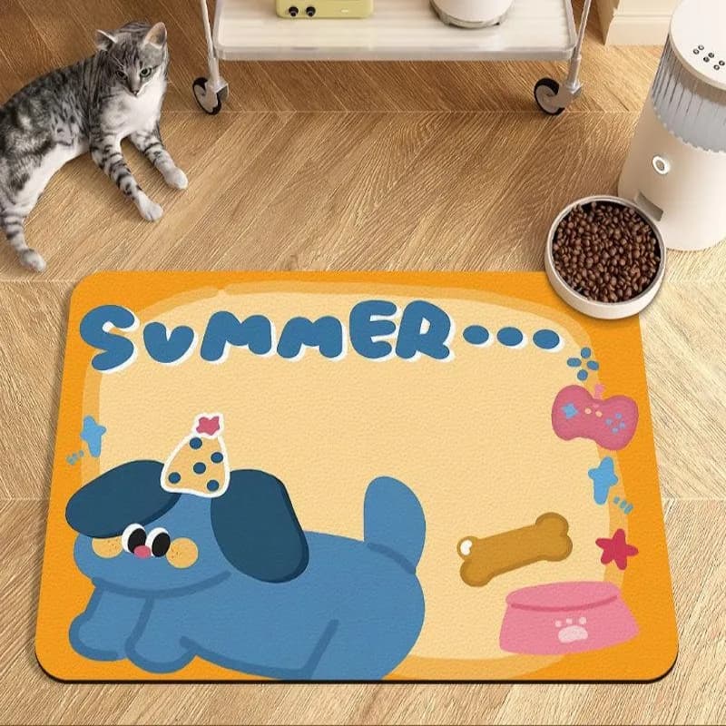 VIKAMA Cute Printed Diatom Mud Pet Placemat Cat & Dog Lunch Bowl Mat Non-slip Absorbent Easy to Clean Bathroom Kitchen Floor Mat