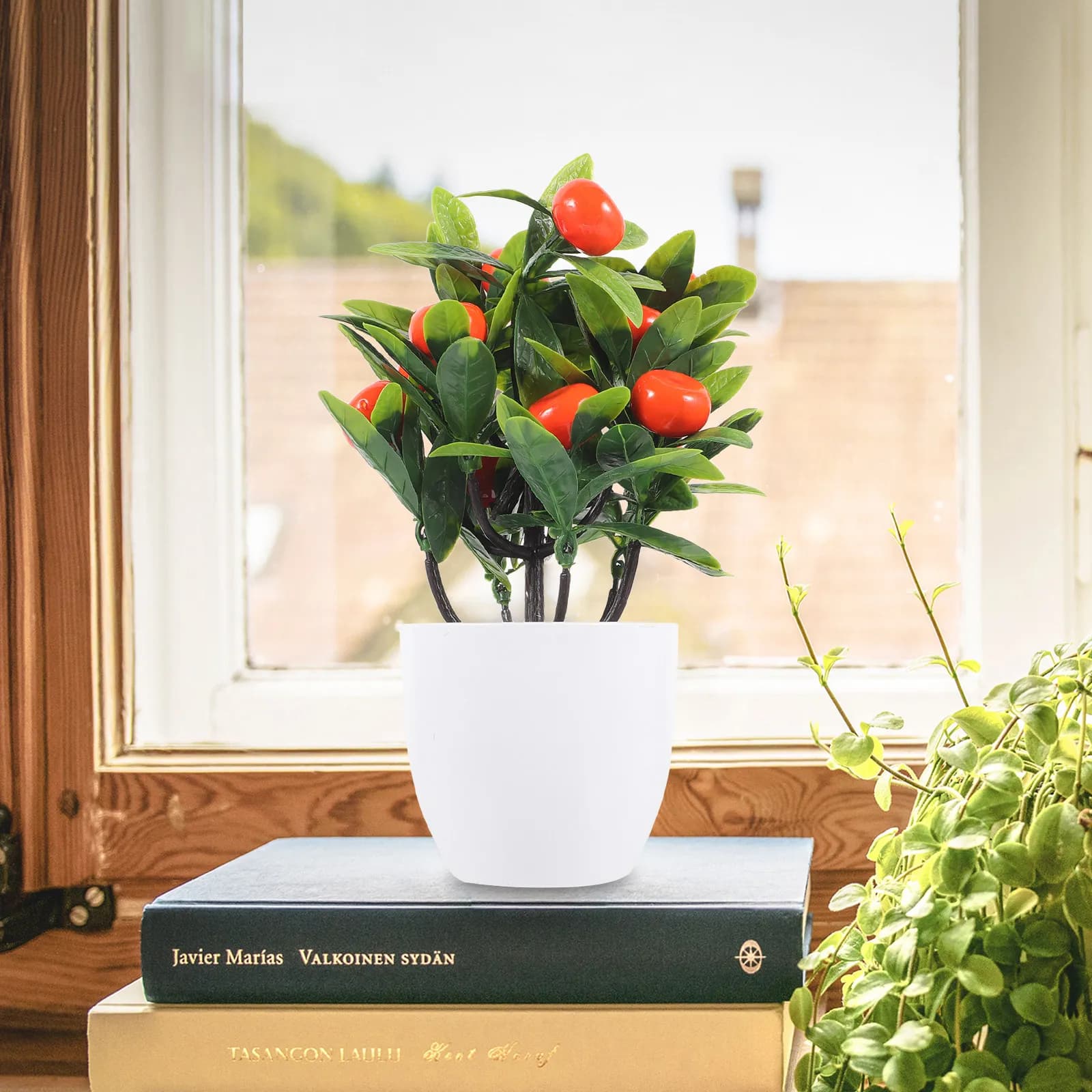 Pianta Artificiale in Vaso, Bonsai Finto Premium, Piccolo Albero di Frutta Simulato per Decorazione da Tavolo, Mensola, Soggiorno, Regalo
