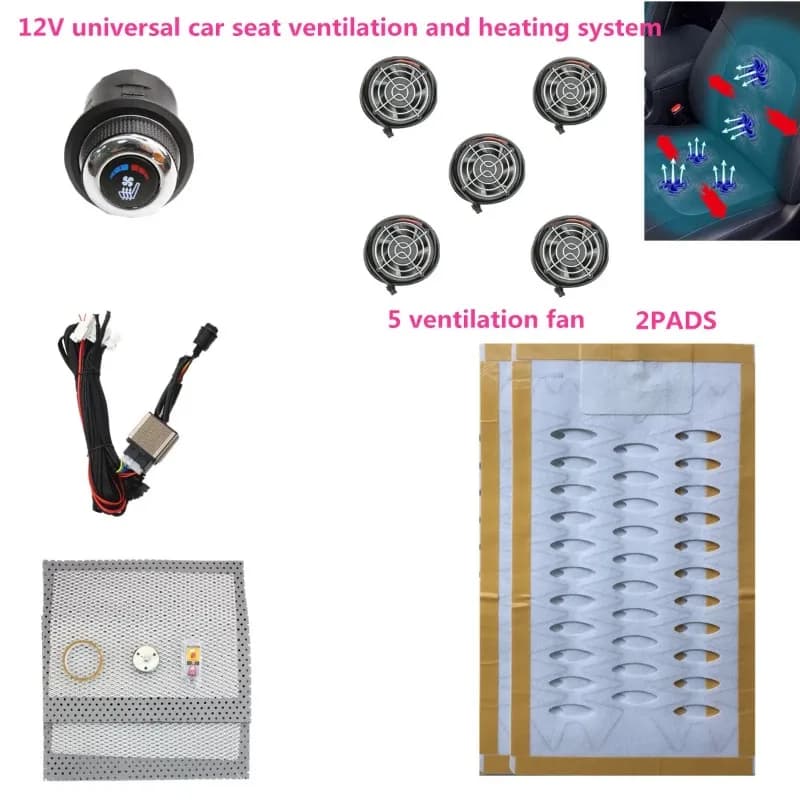 Air conditioning cushion cover with universal cooling for 12 V car seat with 5 fans Integrated heated seat with 6 level swivel switch kit