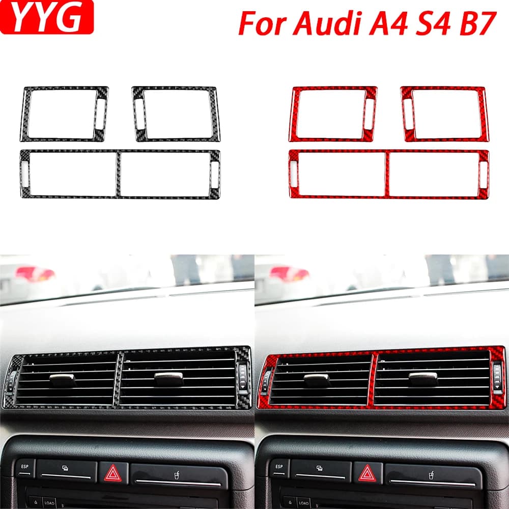 For Audi A4 S4 B7 2005-2008 Carbon Fiber Dashboard Air Conditioning Prese AC Panel Set Trim Cover Interior Accessories Wall decal