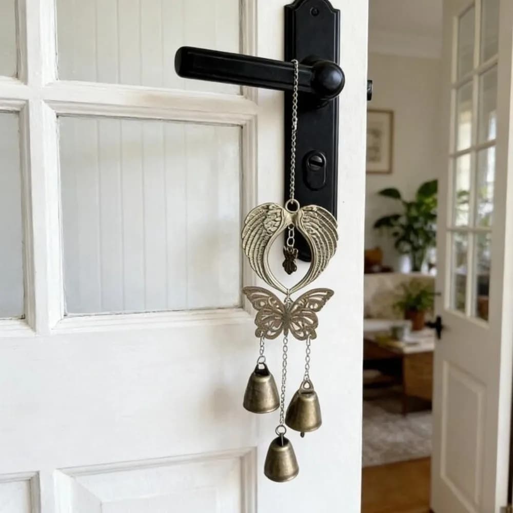 Angel Wings Wind Chime Pendant Hollow Butterfly Bohemian Style Metal Bell Chime Handcrafted Hanging Decoration Patio