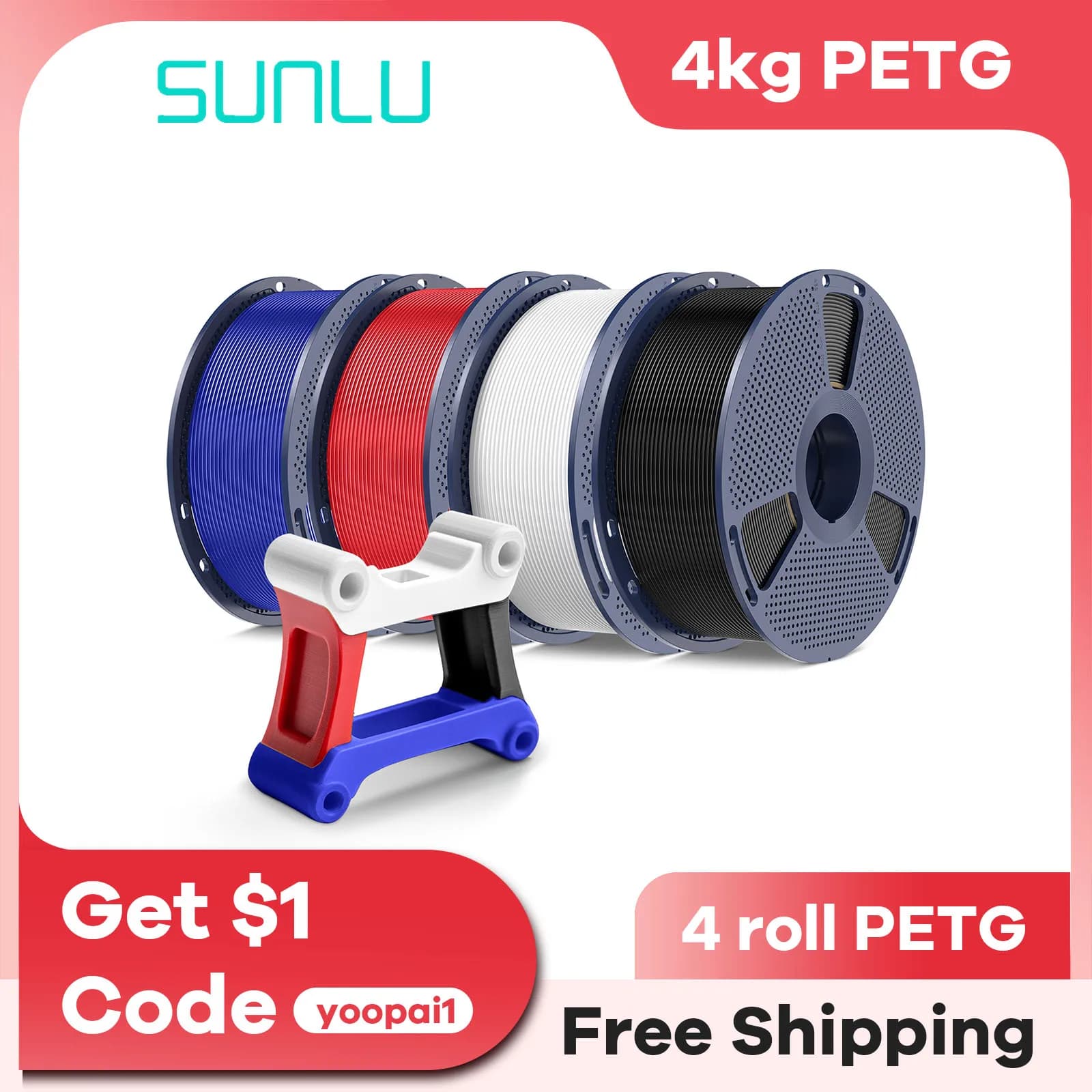 SUNLU PETG Filament 4 kg 4 rolls of mixed colors 1,75 mm 1 kg/rotole Filament for 3D printer Packing plastic vacuum Color mixed