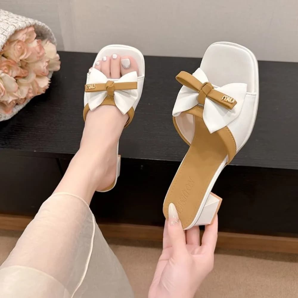 New Women's Sandals with High Heel, Korean Style, Cute Design with Butterfly Flake, Soctile Heel, Square Toe, Women's Casual Shoes