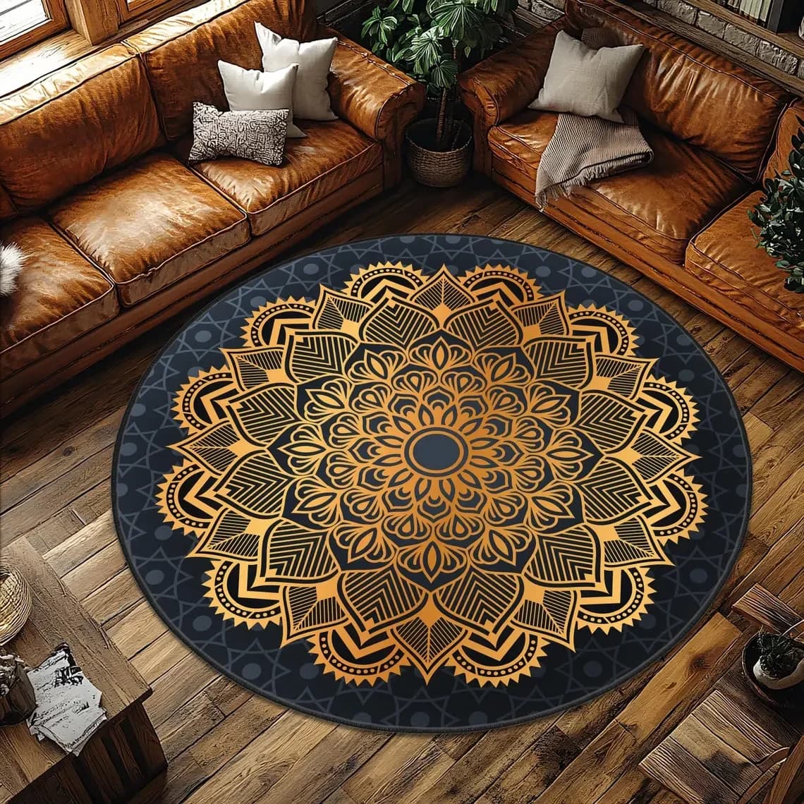 Elegant golden mandala carpet, round care inspired by mandala, yoga studio mat mandala soft non-slip mat with mandala design
