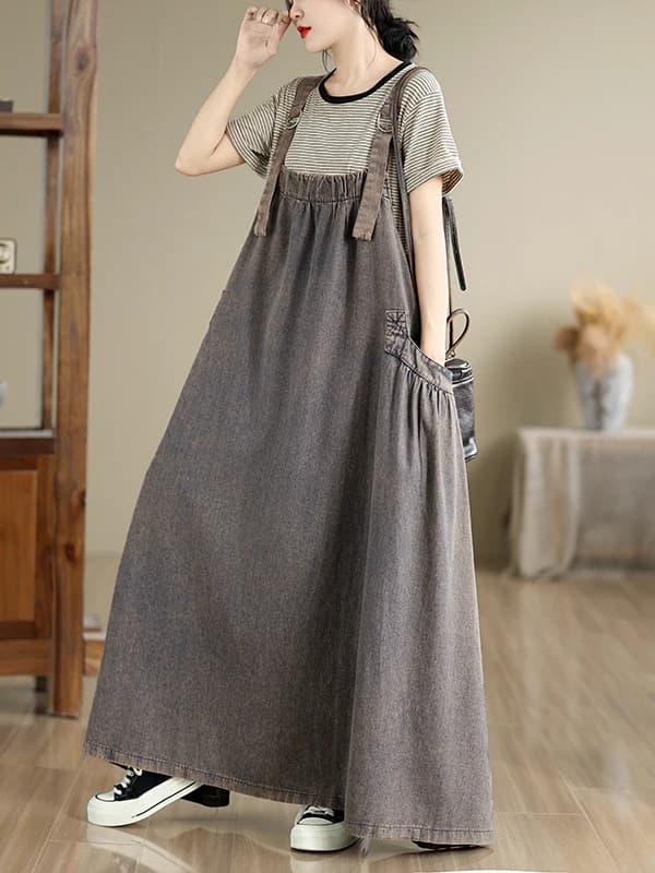 City Outdoor Style Women's Jeans Skirt with Straps Loose Slimming Spring Summer Autumn Winter Craft Cotton Polyester...