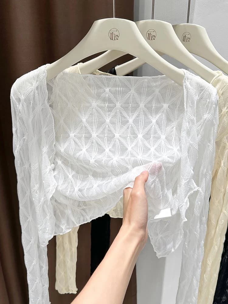 Cardigan Lungo in Pizzo Pure Desire da Donna, Sottile, Estivo, con Spalline, Sciarpa Piccola, Copricostume Perforato per Protezione Solare