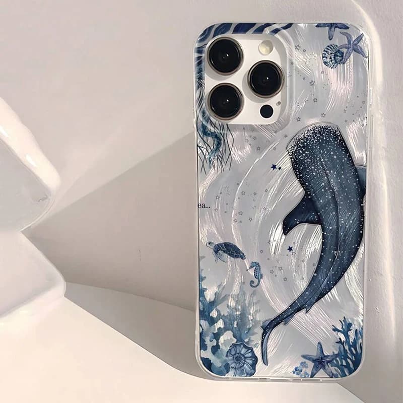 Cover Antiurto per iPhone con Design Squalo e Balena Oceanica per iPhone 17 16 11 13 14 15 12 Pro Max 7 8 14 15 Plus X XS SE 16E