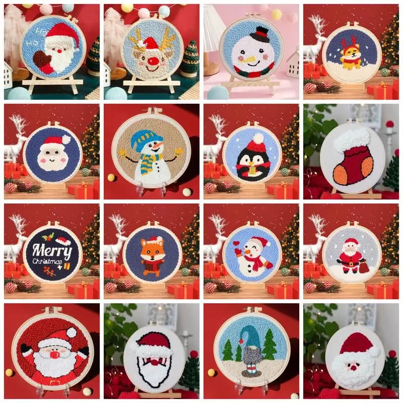 CHENISTORY Santa Claus Punch Needle Embroidery Kits Adjustable Rug Yarn Needle Threader Punch Needle Cloth for Embroidery