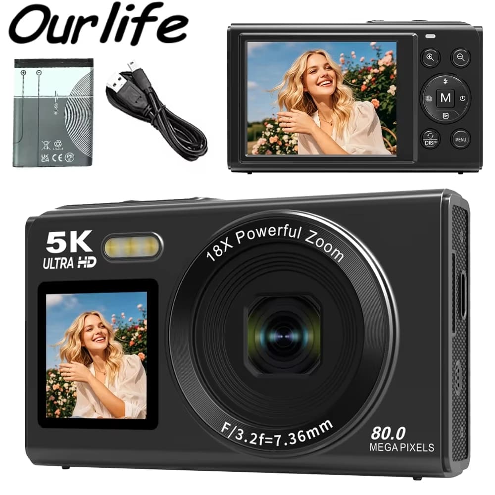 Fotocamera Digitale Magecam 5K 80MP con Zoom Digitale 18X, Doppio Schermo IPS, WIFI, Videocamera Vintage per Vlog e Fotografia