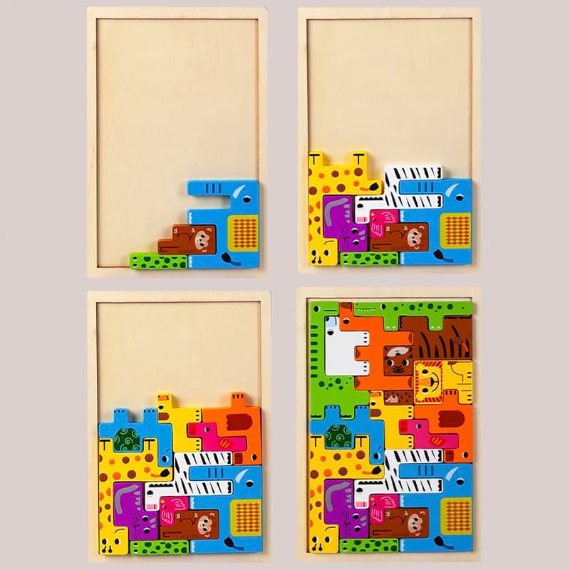 Puzzle Montessori in legno con personaggi animali, blocchi russi, simpatici animali, giocattoli puzzle per l'apprendimento delle professioni