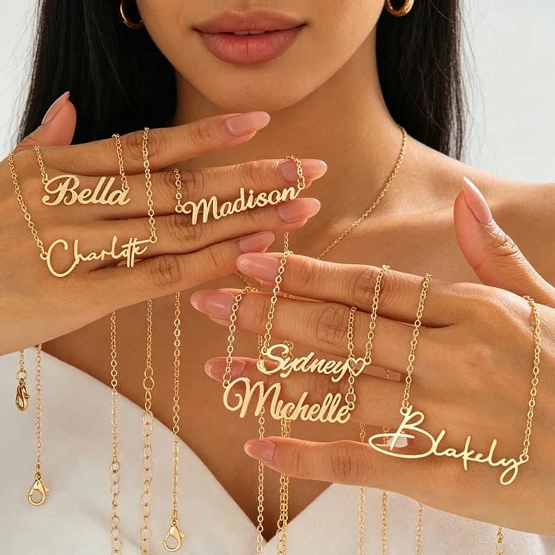 Custom Stainless Steel Cut Name Necklace Laser Engraved Personalized Letter Pendant Fashion Minimalist Luxury Style Holiday Gift