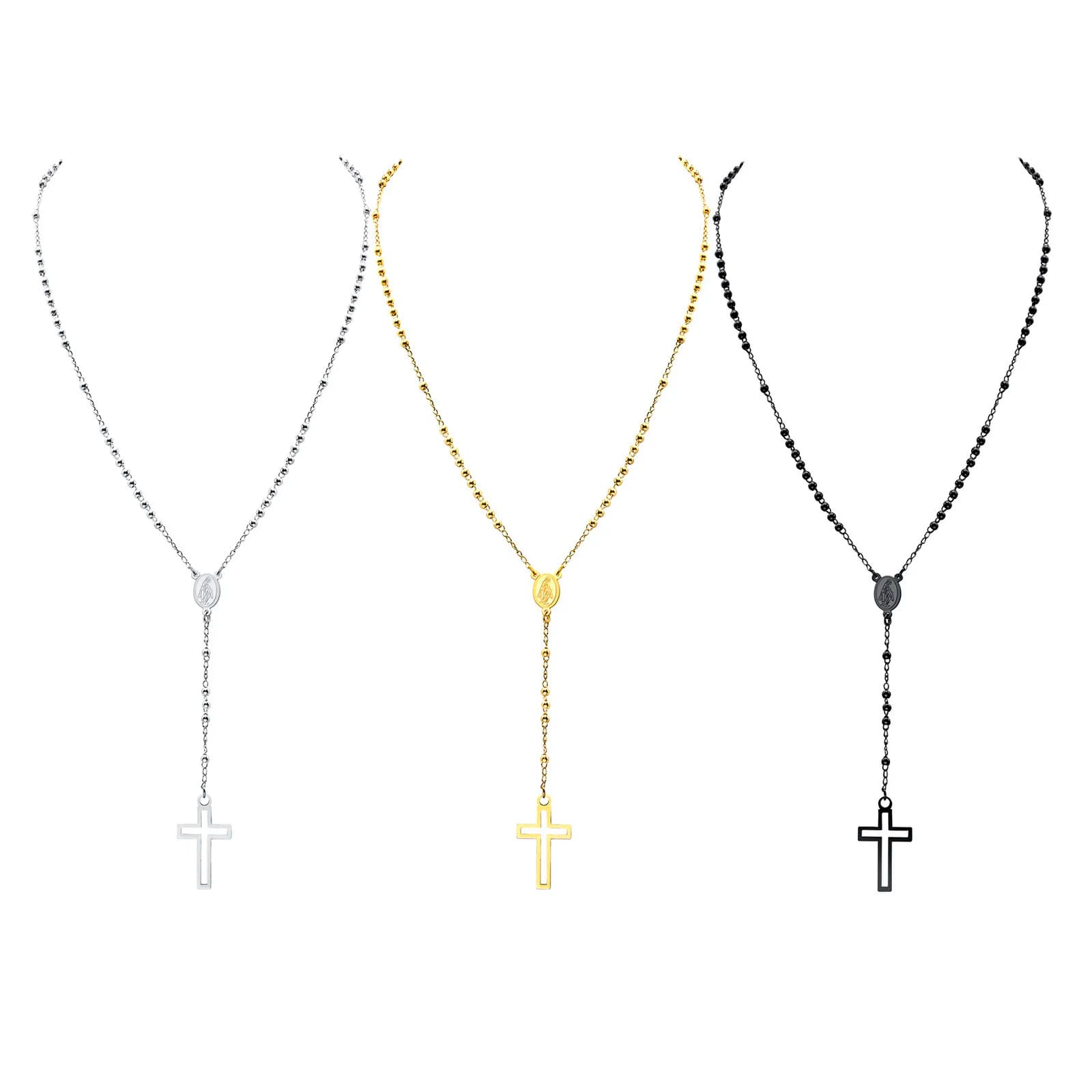 Rosary Cross Necklaces Women 2022 New Fashion Jewelry, Gold Color Beads Chain Collar with Virgin Mary Medallion Charm