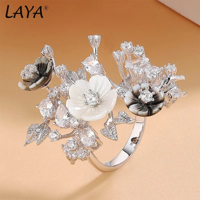 2025 Laya 925 Sterling Silver Luxury Jewelry Multi High Quality Zircon Natural Shell Flower Ring Nice For Women Original Jewelry