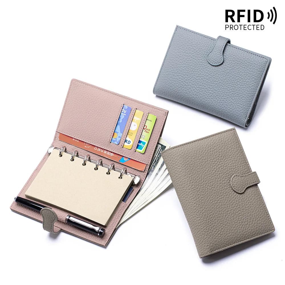 Genuine Leather Multifunctional Travel Passport Bag A7 Notepad Detachable First Layer Cowhide Card Holder RFID Wallet.