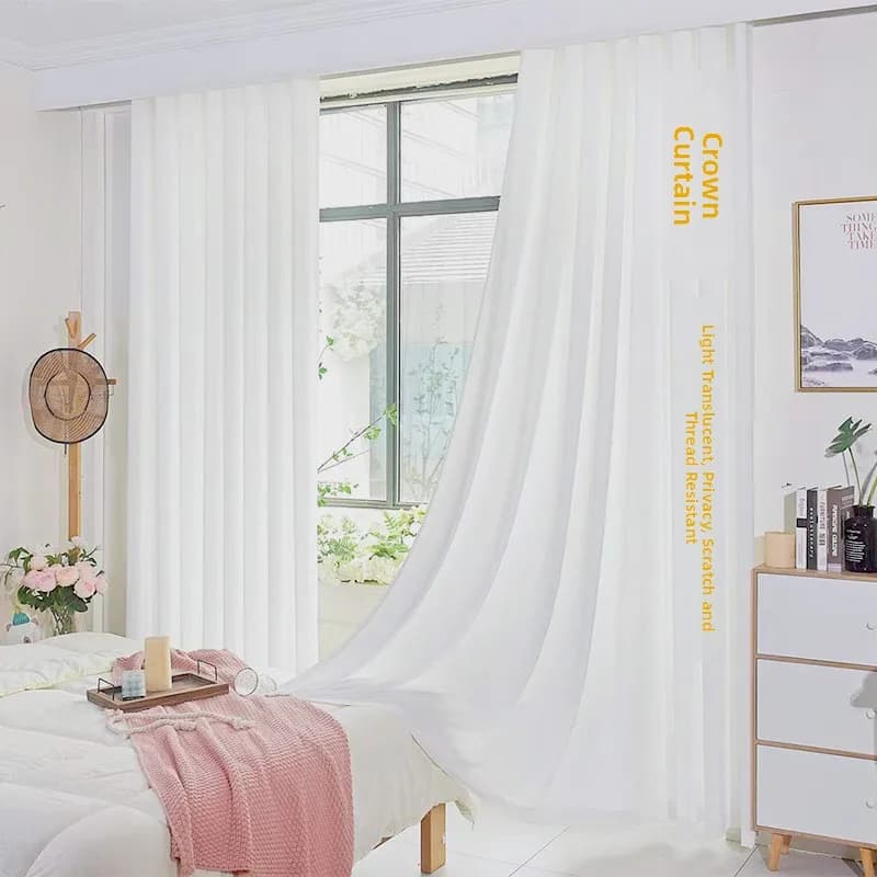 Simple Design Crown Mesh Curtain Transparent Non-Piercing Silk for Living Room Bedroom Light Filtering Window Screen Curtain