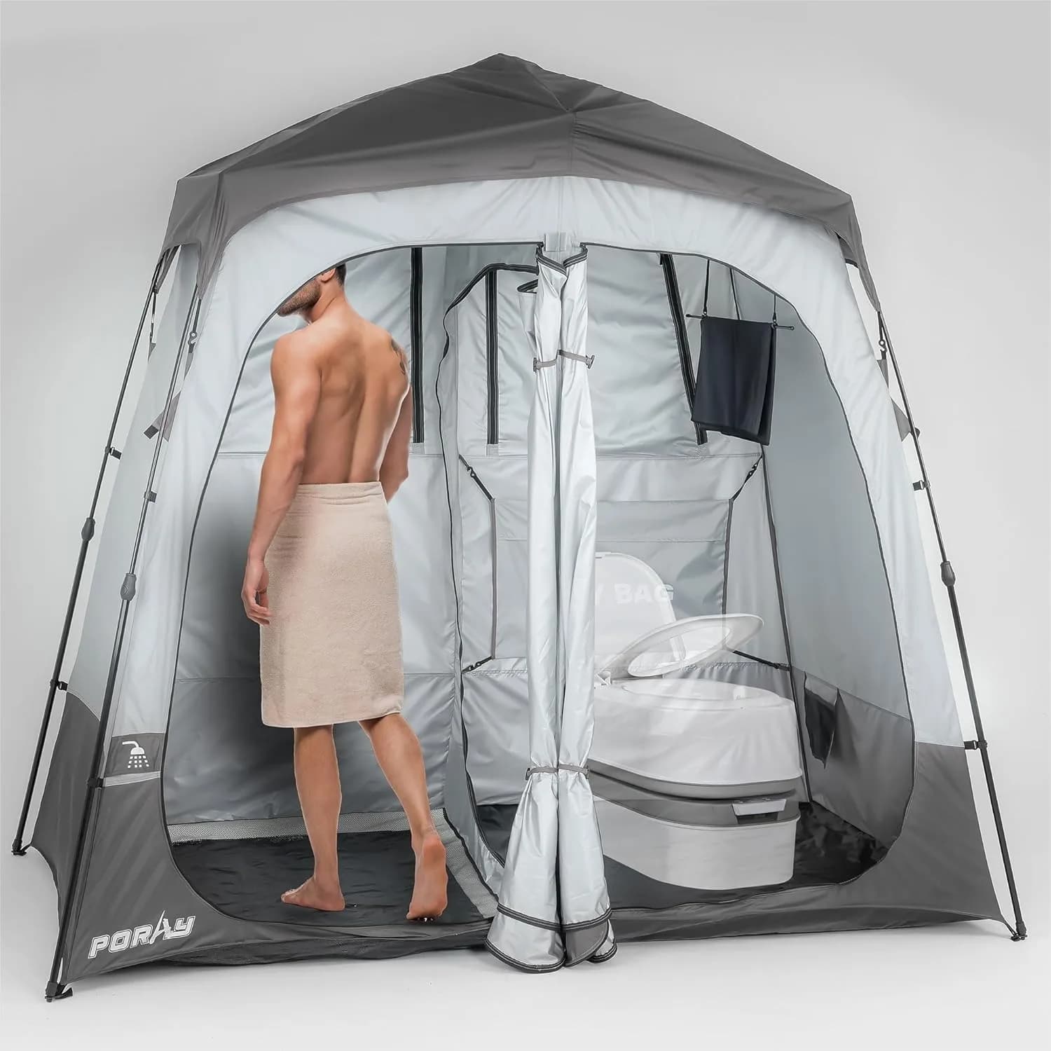 Tenda Doccia da Campeggio Deluxe, Spogliatoio Facile da Montare, Riparo per la Privacy, Grande Tenda Toilette con Scarico a Pavimento per Spiaggia, Campeggio