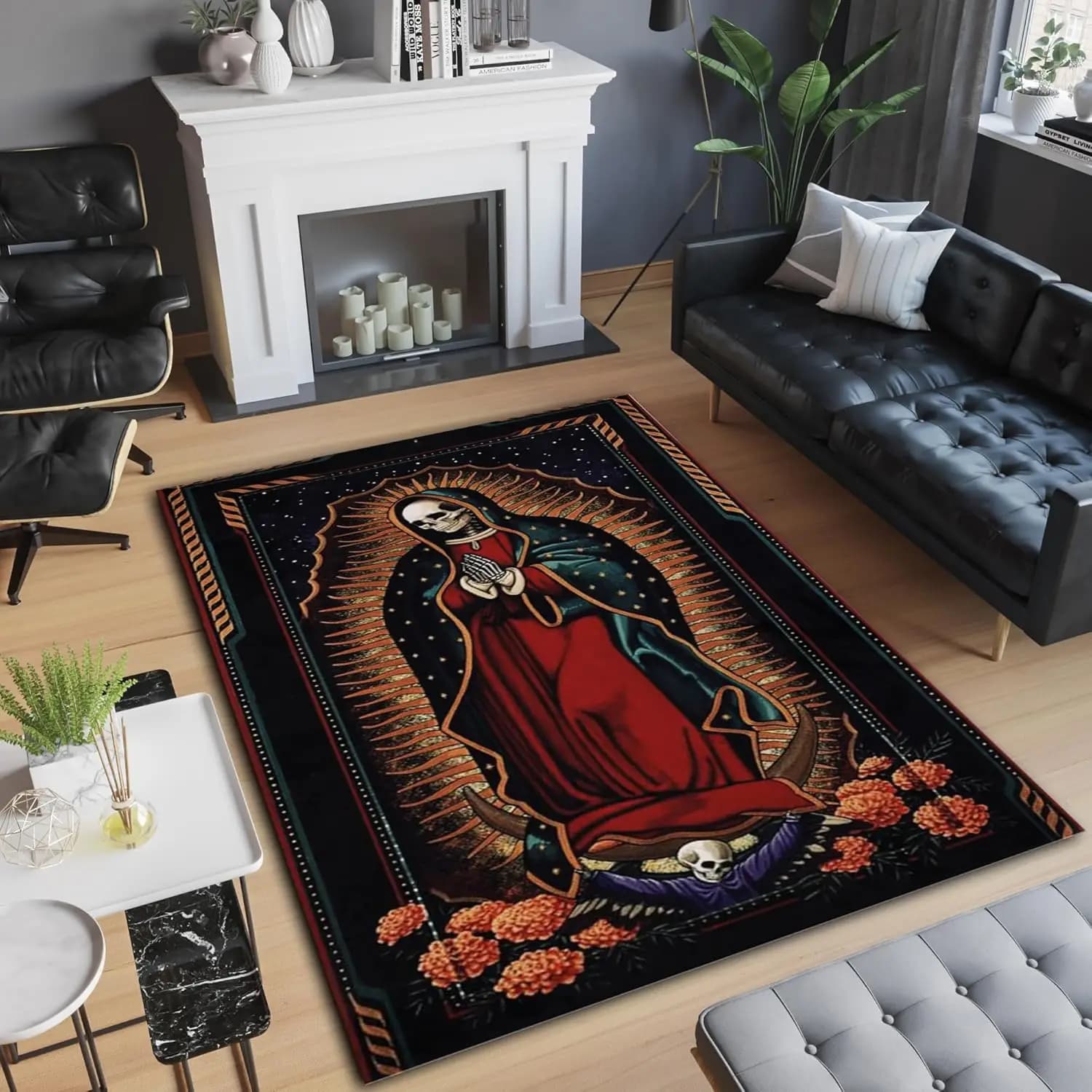 Santa Muerte Rug, Skull Design, Sugar Skull Carpet, Occult Art, Witch Wizard Rug, Wiccan Carpet, Pagan Decor, Room Decor, Gift