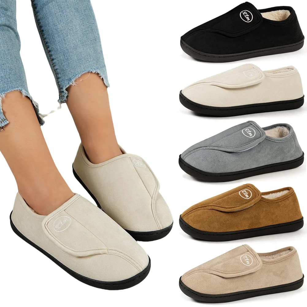 Pantofole piatte da uomo Scarpe da casa antiscivolo in pelle scamosciata Comode scarpe slip-on in peluche calde per interni/esterni per piedi gonfi diabetici