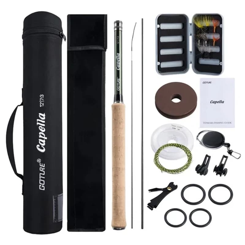 Goture Kit canna da pesca telescopica portatile 12FT 3.6M con borsa per tubo di trasporto Canna Tenkara in carbonio di sughero per la pesca sul lago in flusso