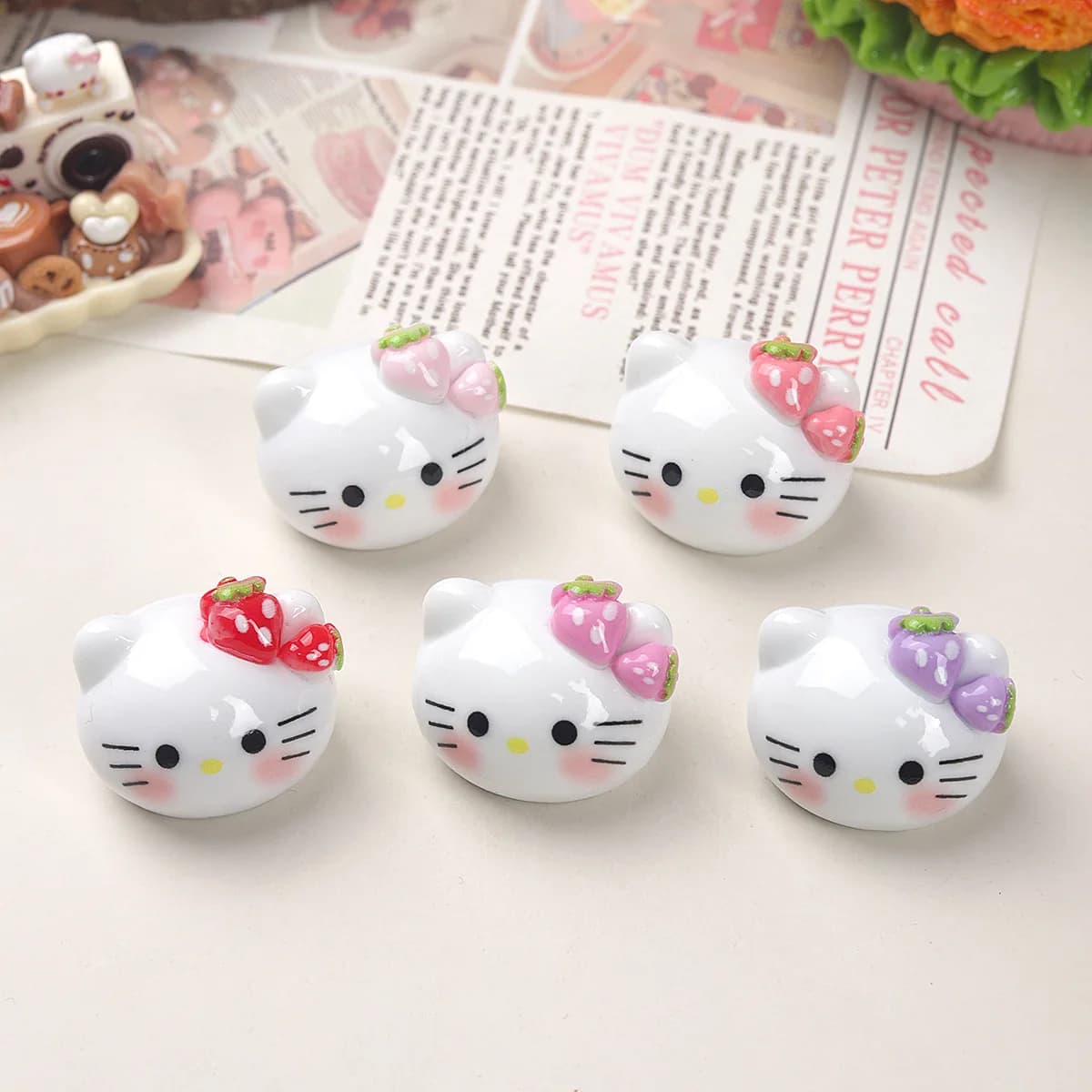 10/50 Pezzi Accessori in Resina a Forma di Gatto con Testa Grande, Stile Cartone Animato, per Crema Gel, Fermagli per Capelli, Portachiavi e Ciondoli
