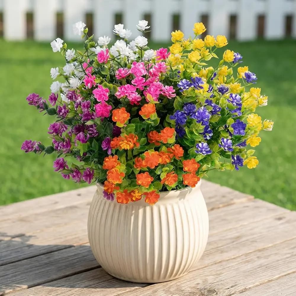 12 mazzi di fiori artificiali per esterni, fiori finti in plastica che non sbiadiscono, piante artificiali da esterno resistenti ai raggi UV, per la primavera