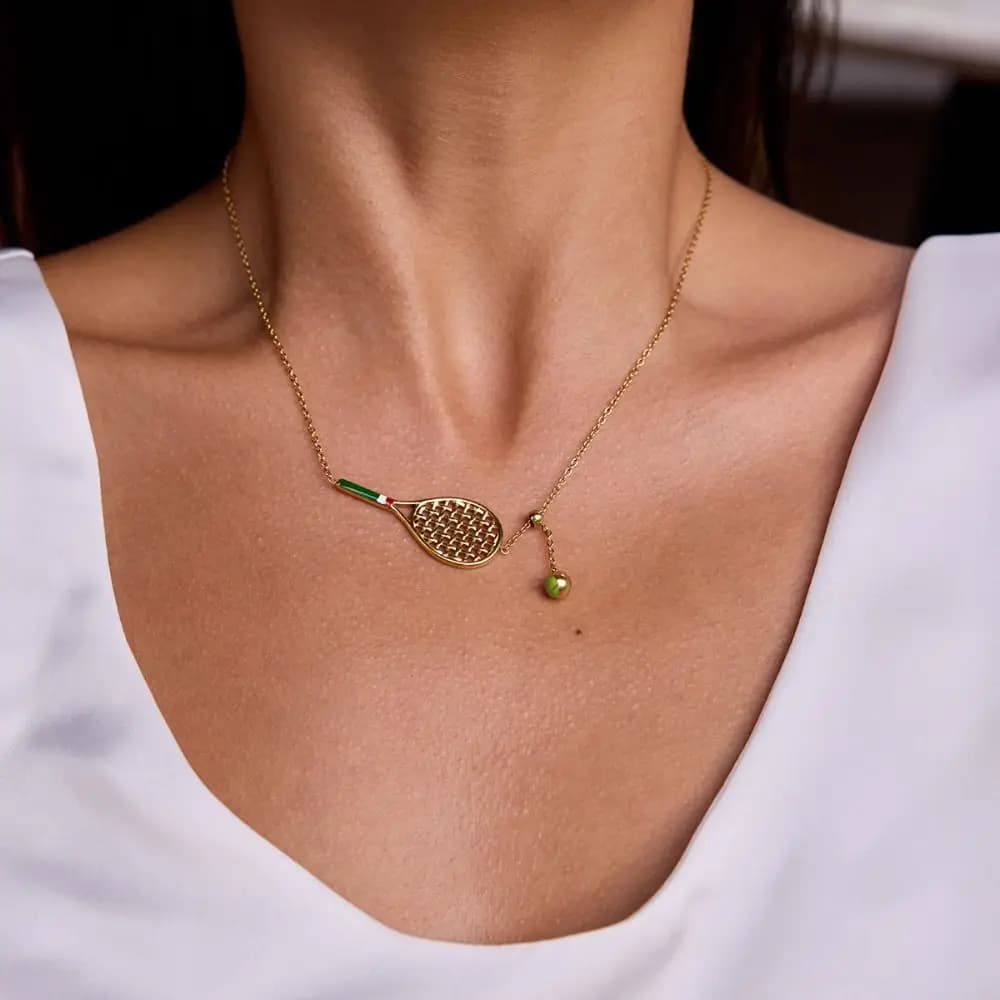 Metal Chain Tennis Racket Necklace 18K Gold Plated Oil Drip Enamel Tennis Racket Bracelet Vintage Personalized