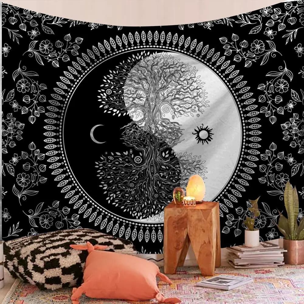 Arazzo Indiano Mandala da Parete, Tappeto Psichedelico Bohemien per Decorazione Casa, Sfondo Estetico per Soggiorno, Telo da Spiaggia e Tappetino Yoga