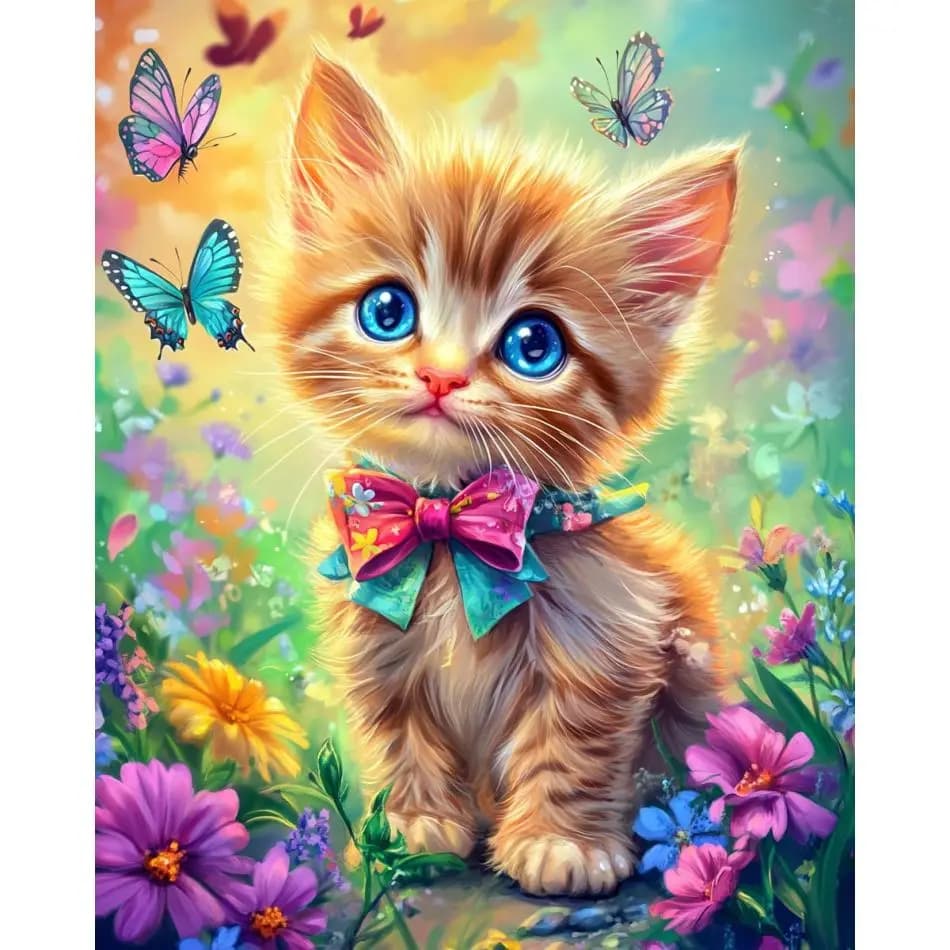 RUOPOTY Tie Cat 5d Diamond Painting Kits For Adults Home Wall Decor Crafts Diy Kits For Beginners Animal Full Round Paint With D