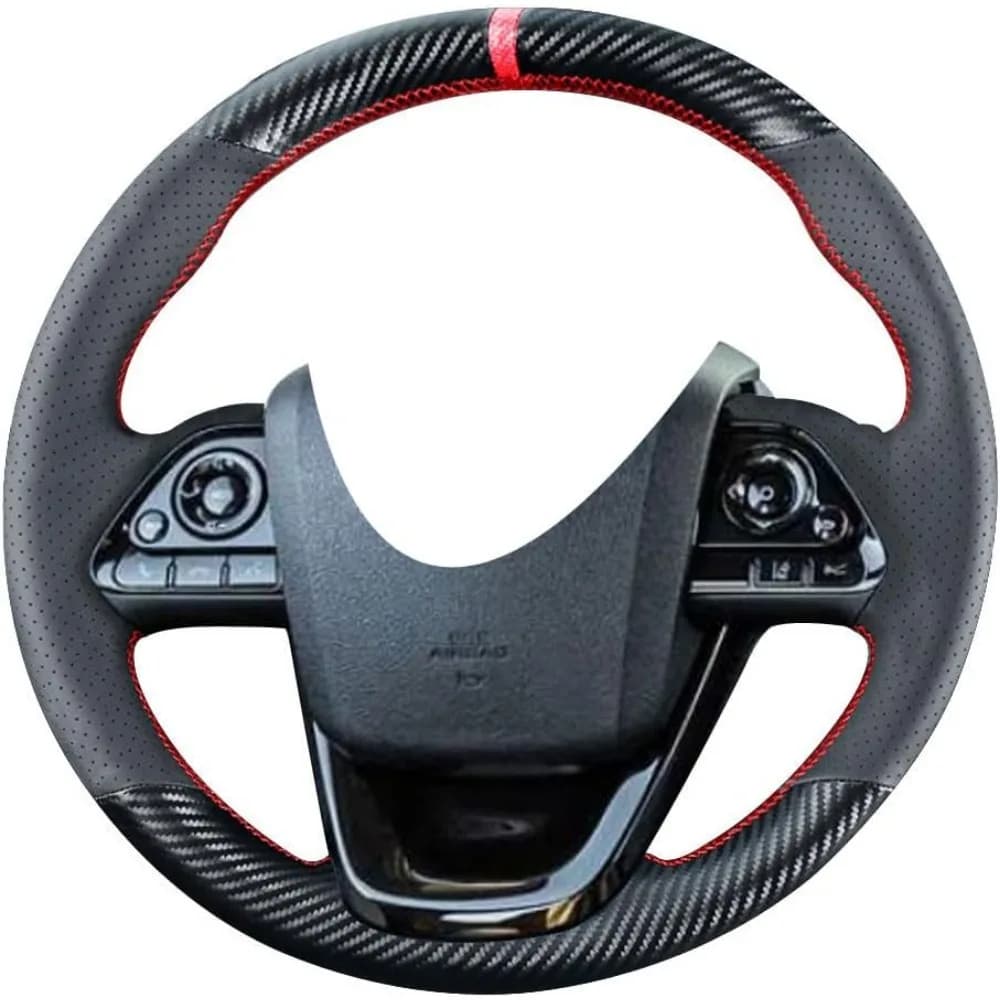 Coprivolante in fibra di carbonio fai da te da 15 pollici con cuciture in pelle per aggiornamento interni Hatchback 2017-2021