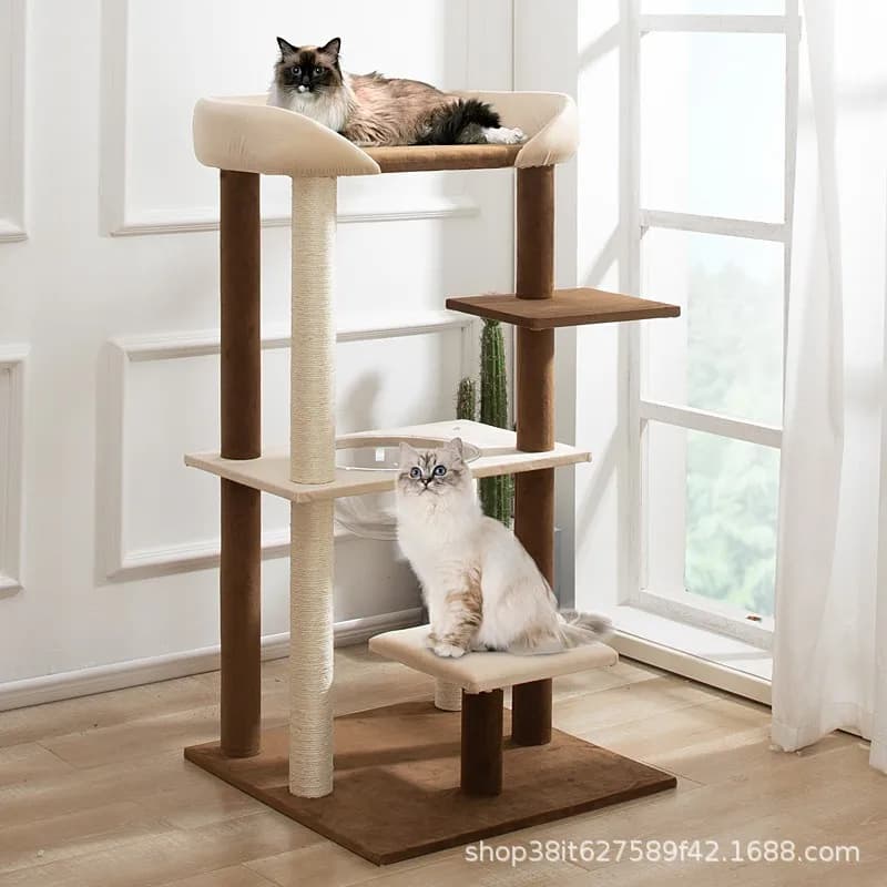 Albero per Gatti con Ampio Letto e Tiragraffi per Gatti Ragdoll e Maine Coon, Torre da Arrampicata per Gatti in Stile Giapponese con Sisal