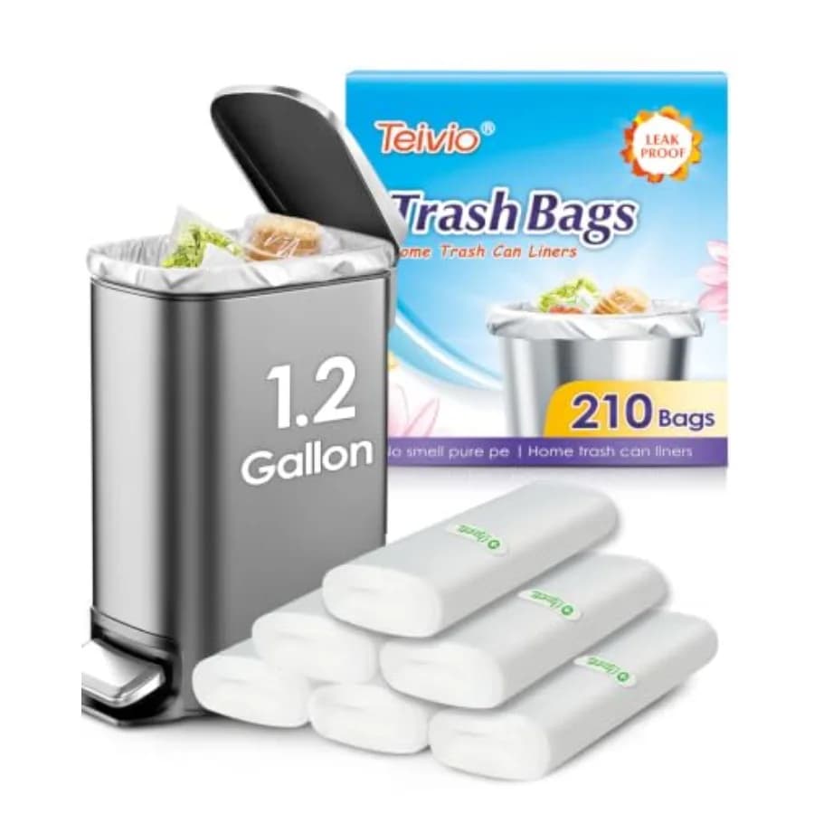 1.2 Gallon 210 Counts Strong Trash Bags Garbage Bags, Bathroom Trash Can Waste Basket Liners, Small Plastic Bags for home offic