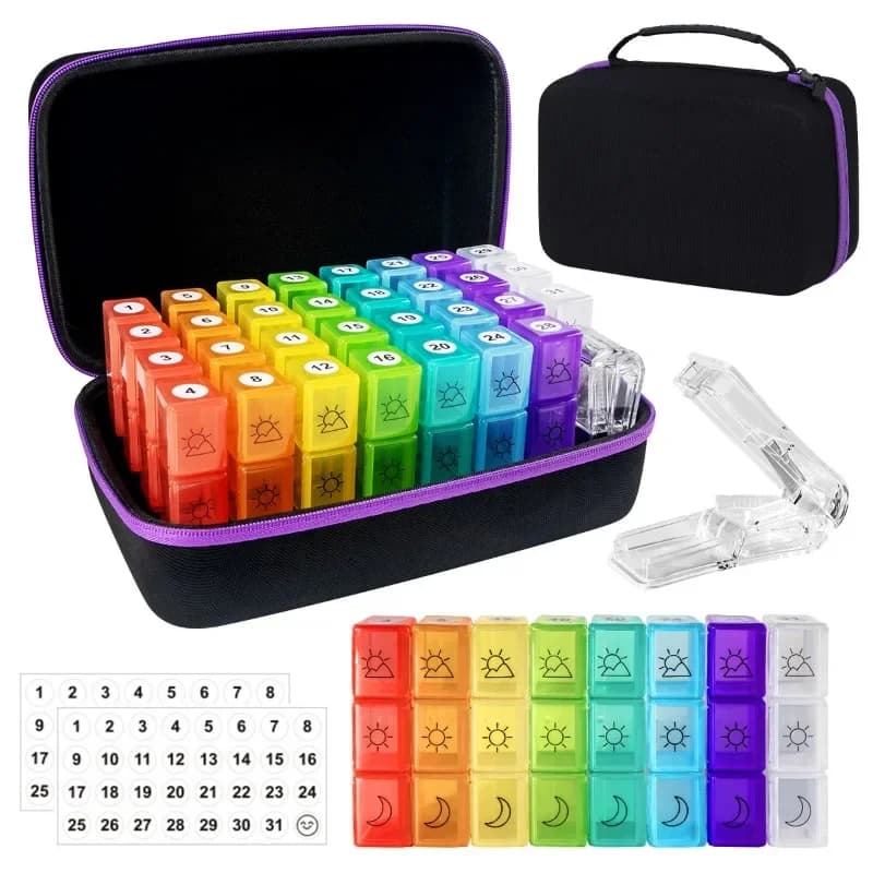 31 Day Monthly Pill Organizer Individually Sealed Packed Moisture-Proof Portable Medicine Box For Pills Vitamins Supplement