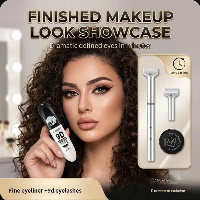 Women's Fine Eyeliner Pen Set And 9D Silk Mascara Combo - Waterproof Smudge-proof Long-lasting Eye Makeup for Party Festival Sta