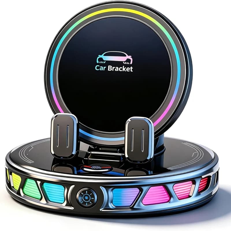 15W MagSafe Car Mount Charger with 7-Color RGB Light, Car Phone Holder for Your Car, Horizontal Mode Wireless Charging, 360 ° Rotating Strong Suction Mount for iPhone 17 Pro Max 16 15 14 13 12