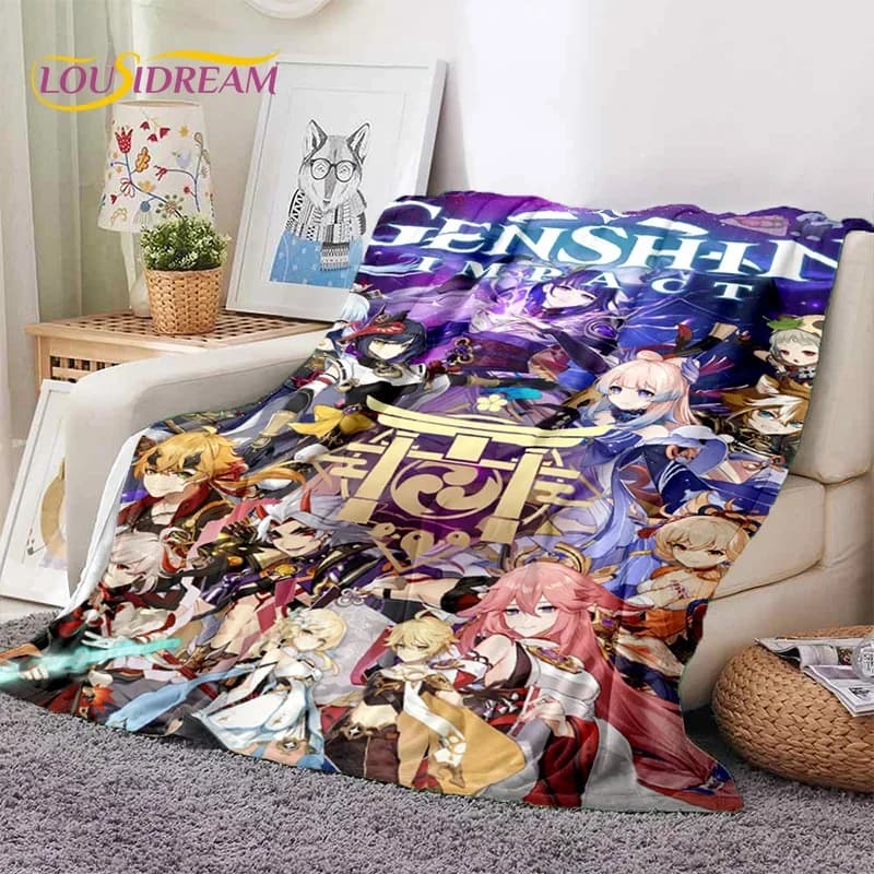 Coperte morbide 3D con personaggi dei cartoni animati di Genshin Impact, coperta confortevole per picnic, letto, divano, casa, camera da letto, regali per bambini