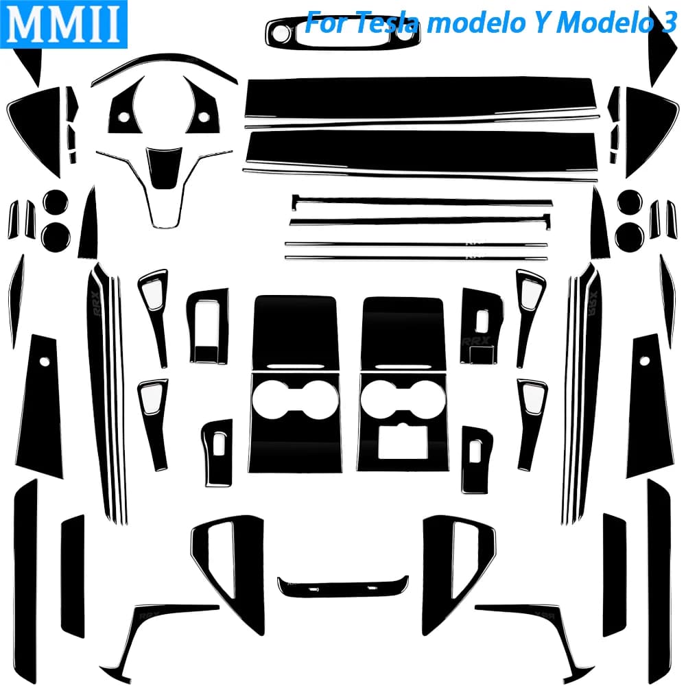 Per Tesla Model Y 2020 + modello 3 17-22 Piano Black Center cruscotto pannello del volante interruttore alzacristalli vestito adesivo interno