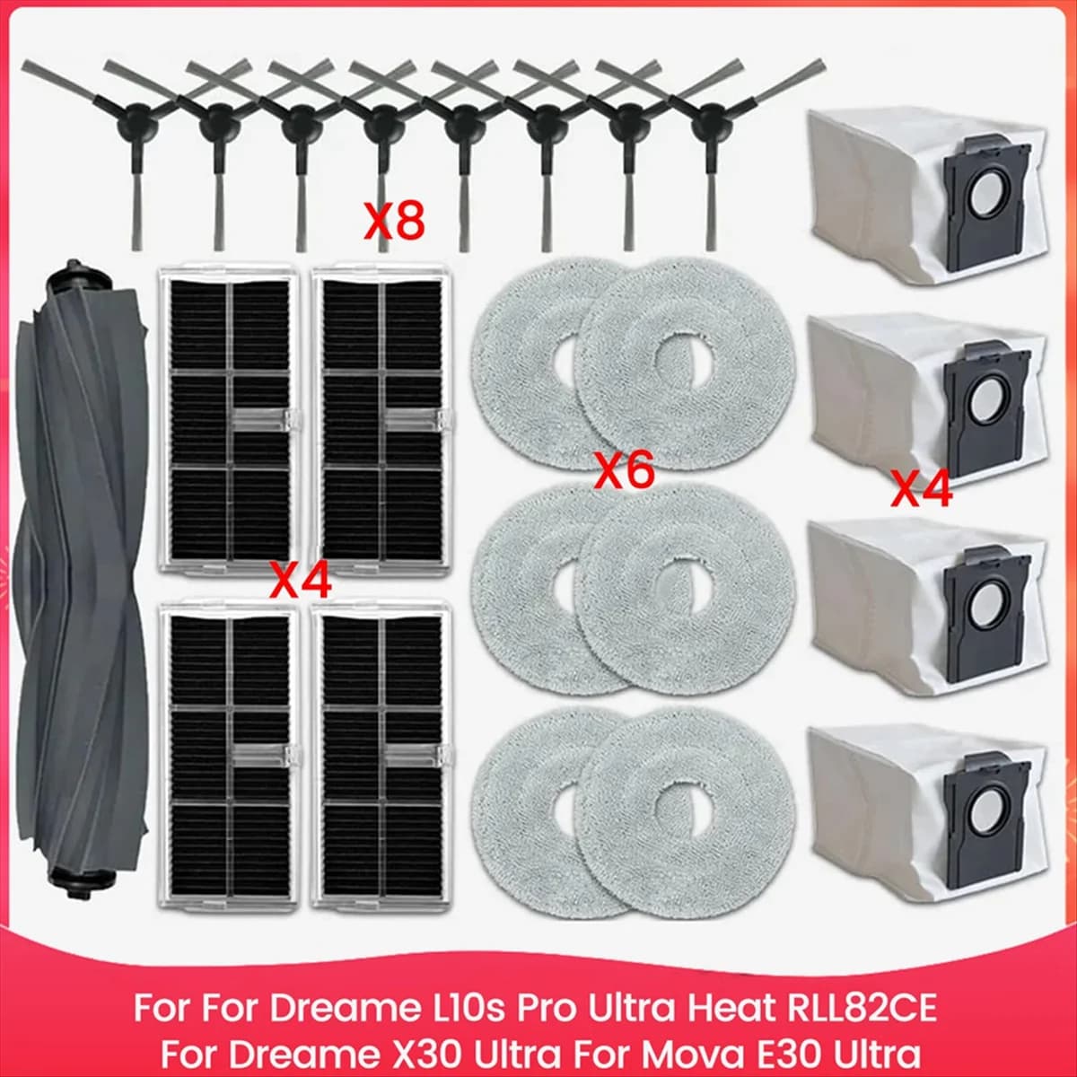 NUOVO Per Dreame L10s Pro Ultra Heat RLL82CE, Dreame X30 Ultra, Mova E30 Ultra, Spazzola Laterale Principale Filtro HEPA Mop Sacchetti per la Polvere
