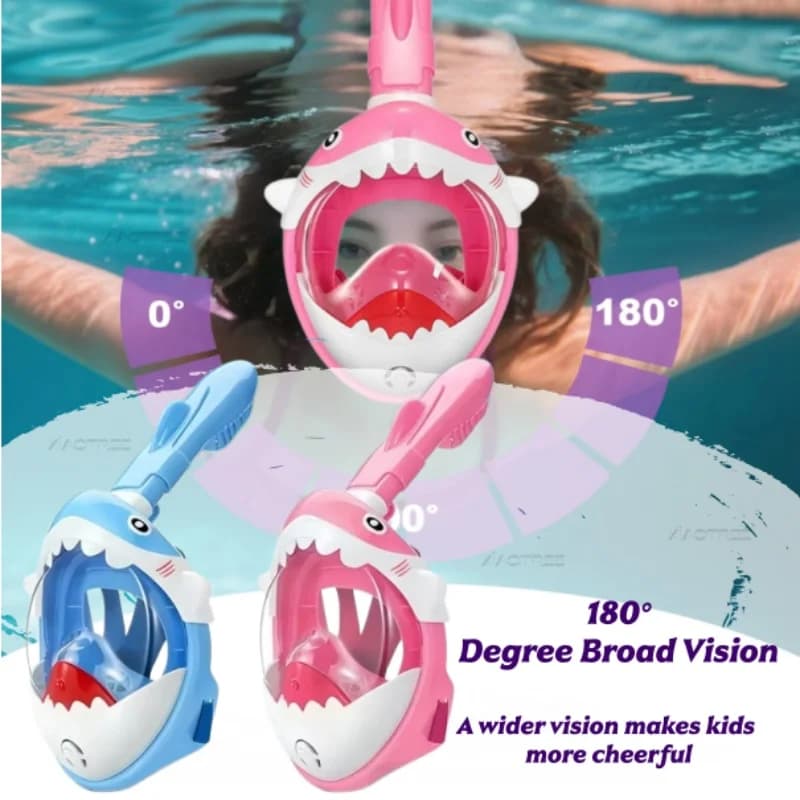 Integrated Underwater Mask for Children with Cartoon Drawings, Anti-fog, Snorkel Set for Dives and Swimming for Boys