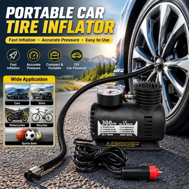 12V Portable Tire Inflator 300psi Auto Electric Air Pump Mini Car Compressor High Quality