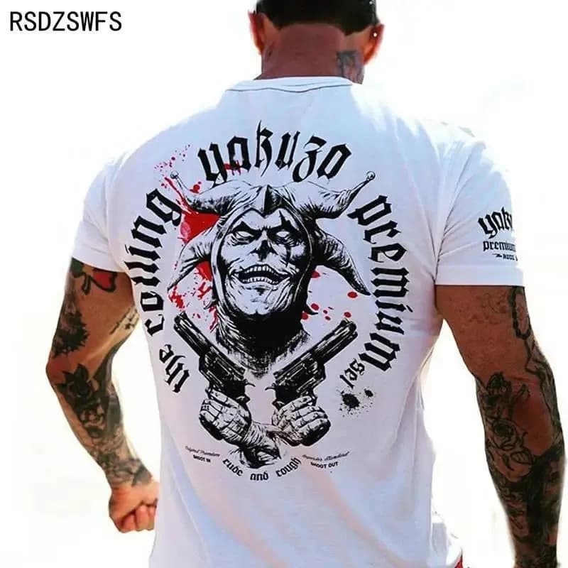 T-shirt girocollo traspirante comoda e alla moda da uomo estiva con top casual alla moda per esterni con motivo stampa teschio